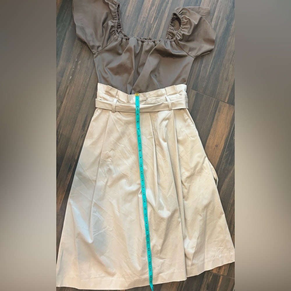 NY&C Eva Mendes Pleated Beige and Brown Midi Dress (XS) - Picture 4 of 6